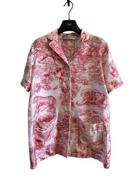Authentic Dior Pink Toile Short-Sleeve Button Shirt